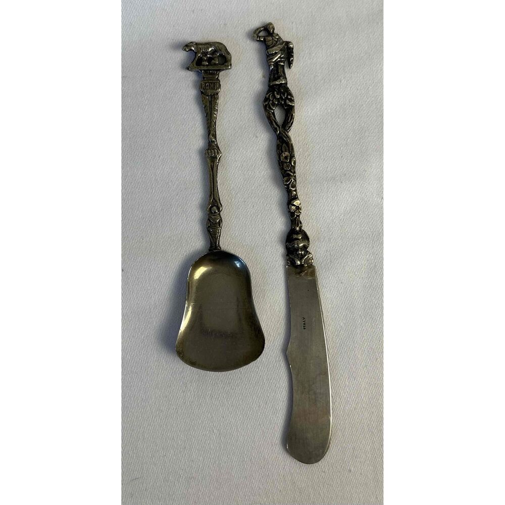 Vintage Silver  Tone Animal Figurine Handles‎ Flatware Set Italy